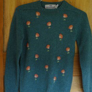 Vintage Teal Embroidered Wool Sweater